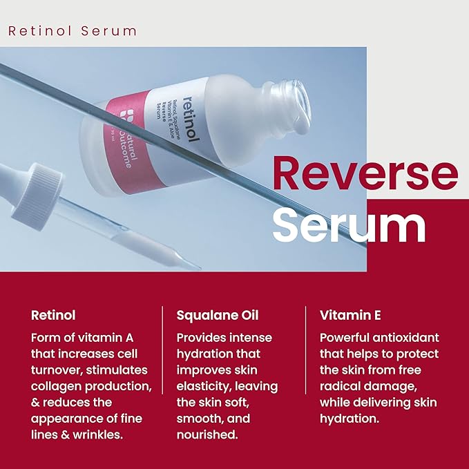 Natural Outcome Hydrating Hyaluronic Acid Serum and Retinol Facial Serum - Night and Day Anti Aging Facial Serum Set 1 oz Each, Vegan, Cruelty Free & Fragrance Free