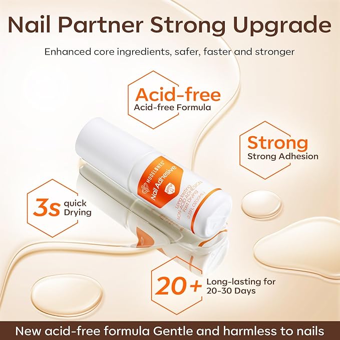 Modelones Nail Glue for Press Ons, Press On Nails and Acrylic Nails, 10 ML Super Strong Long Lasting Gel Nail Glue for Nail Tips, Upgrade Safety Non-Acid Non-Toxic, No need LED Lamp