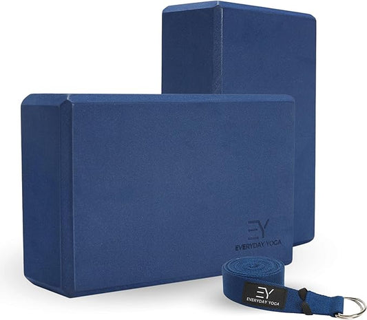 Everyday Yoga Foam Block and Yoga Strap Set, Soft Non-Slip Surface for Stability, Balance, and Deepen Stretches - Ideal for Yoga, Pilates, and Meditation Accessories