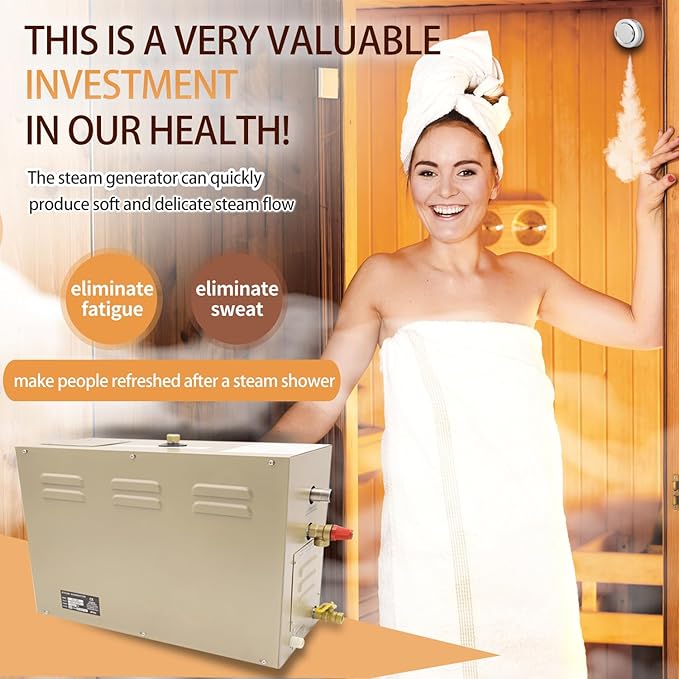 Steam shower generator,15kw Household-Commercial,Steam shower generator kit,with self-draining system,Temperature adjustable 95-131°F,Applicable space 420～560ft3