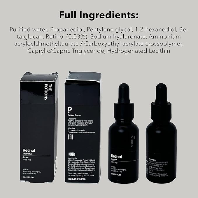 The Potions Retinol Serum 30ml | Vitamin A, Pore Refining, for Smoother-Looking Skin | Product of Korea