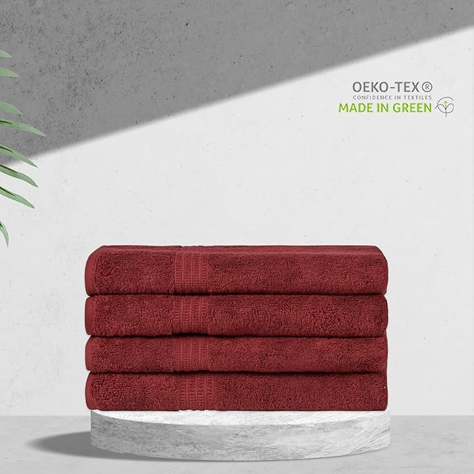 HOMELOVER 4 Piece Luxury Bath Towel Set - 100% Organic Cotton, 500 GSM, Hotel Quality, Highly Absorbent, Soft & Quick Drying Bathroom Towels for Showering, Washing & Guests (Berry Red)