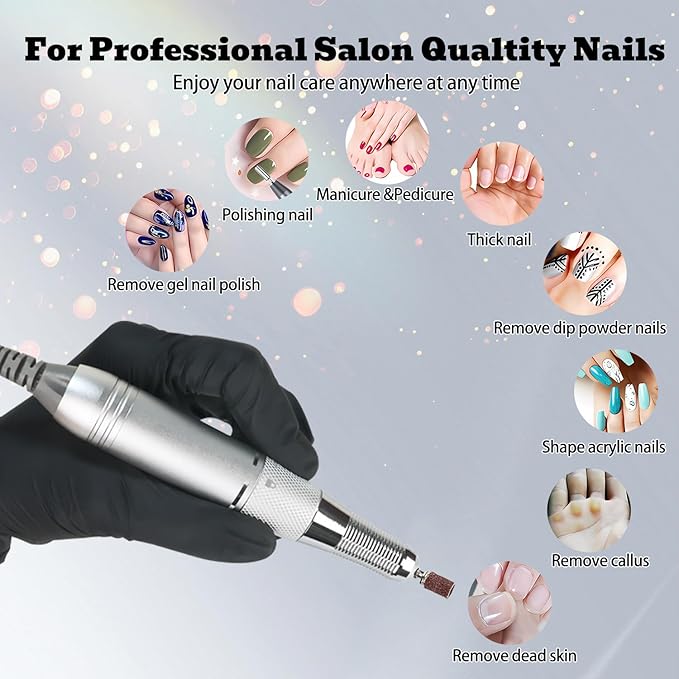 Electric Nail Drill Machine 35000RPM Professional Portable Nail File Cordless Rechargeable Nail Efile for Acrylic Gel Nails Manicure Pedicure Polishing Shape Tools for Salon (White)