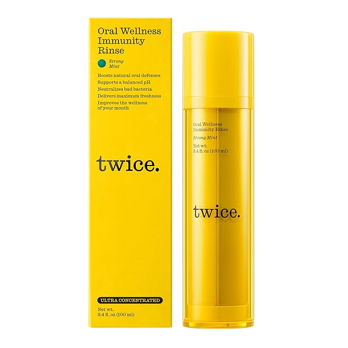 Twice Twice Oral Wellness Immunity Rinse - pH Balanced Mouthwash for Fresh Breath & Daily Oral Care, Alcohol-Free, Ultra Concentrated, Strong Mint Flavor, 3.4oz, 70 uses