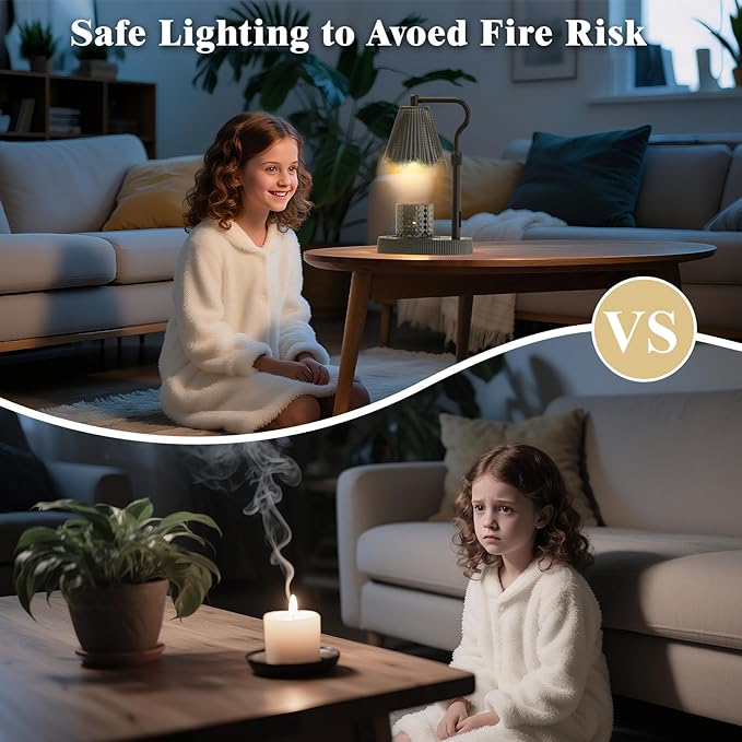 Candle Warmer Lamp with Adjustable Height - Flameless 4-Level Dimmable Wax Warmer, Timer Function & Stylish Design in Multiple Colors（Black）