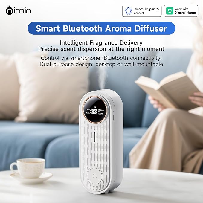 Bluetooth Essential Oil Air Freshener Diffuser with App Control - Waterless Aromatherapy Diffuser for Home, Office, Bathroom | 6 Essential Oils Included, Temperature Display