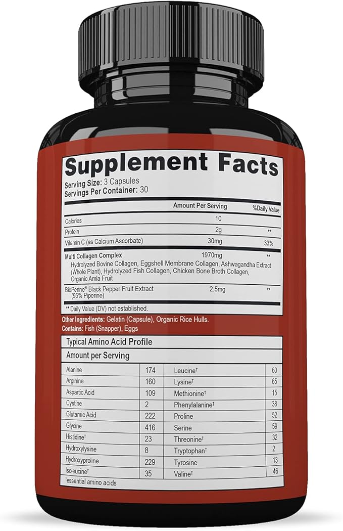 Wholesome Wellness Super-Absorb Multi Collagen Pills (Type I II III V X) Organic Herbs & Bioperine - Hair, Skin, Nails - Hydrolyzed Peptides Protein Supplement for Women & Men (90 Capsules)