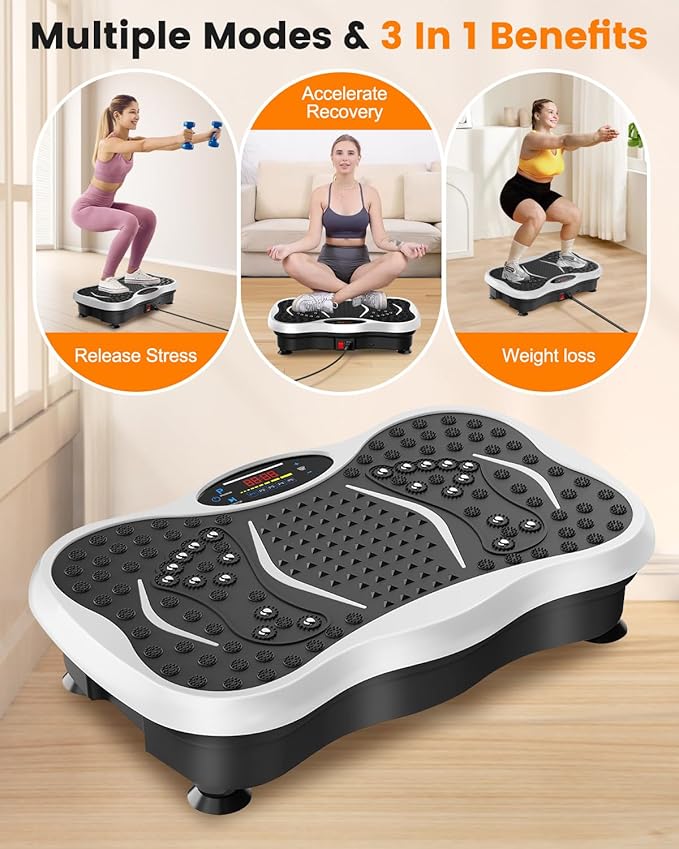 Vibration Plate Exercise Machine for Lymphatic Drainage, Vibration Plate with Bluetooth and LED Display for Women Men 120 Speed Levels Vibrating Equipment for Weight Loss Workout Equipment for Home
