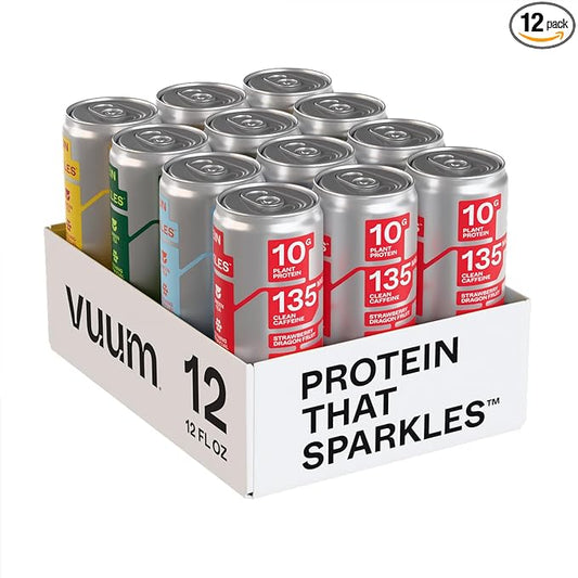 VUUM Sparkling Clear Protein - 10G Plant Protein, Natural Caffeine + Theanine, Sugar Free (Variety Pack)