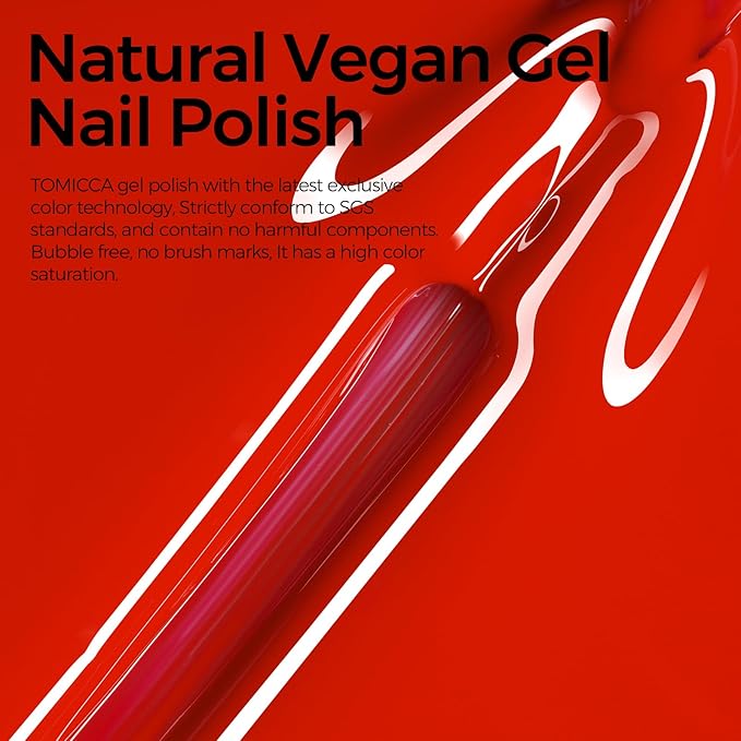 TOMICCA Red Gel Nail Polish,15ml Bright Red Gel Polish,Soak Off UV LED Cure Needed，Pure Color Long Lasting Nail Art Manicure Salon DIY Design