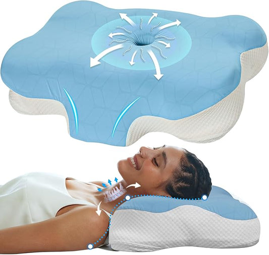 Cervical Neck Pillow for Pain Relief - Ergonomic Side Sleeper Pillows with Dual-Density Memory Foam, Orthopedic Neck Support Pillow for Sleeping, Cooling Pillow for Back Stomach Sleepers