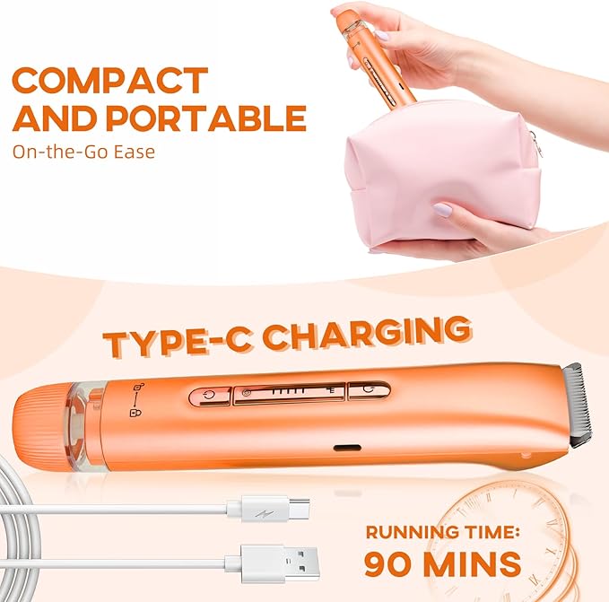 Bikini Trimmer for Women,Dual Head Shaver, IPX7 Waterproof, Compact Travel Design Bikini Shaver for Public Hair, Facial and Body(Orange)