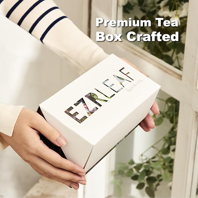 EZR Leaf Tea Sampler Gift Box – 22 Pyramid Tea Bags with Taiwan Black, Osmanthus Oolong, Chamomile Oolong, Berry Black, Four Seasons Green – Flavored Assorted Tea Set for Gifting & Tasting