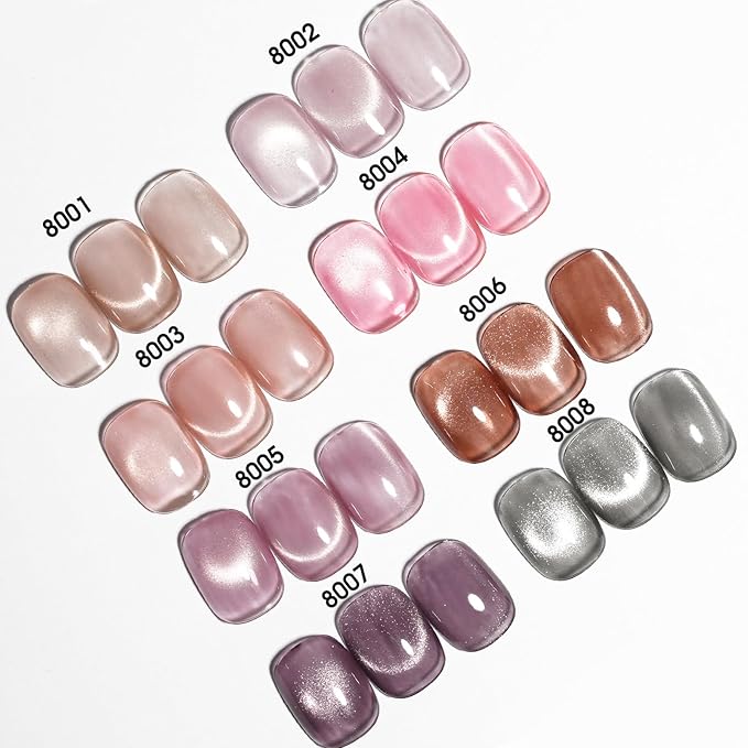CANNI 8 Pcs 9 ML Cat Eye Gel Nail Polish Set, Jelly Pink Red Purple Glitter Holographic Cat Eye Gel Polish Kit with Magnet Shimmer Colors Soak Off Led Manicure Salon DIY Gifts