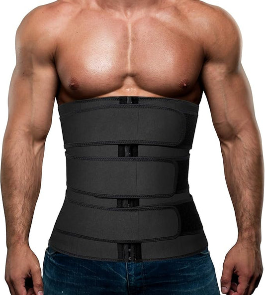 Hidyliu Mens Workout Waist Trainer Neoprene Corset Sauna Sweat Trimmer Cincher Slimming Belly with Belts