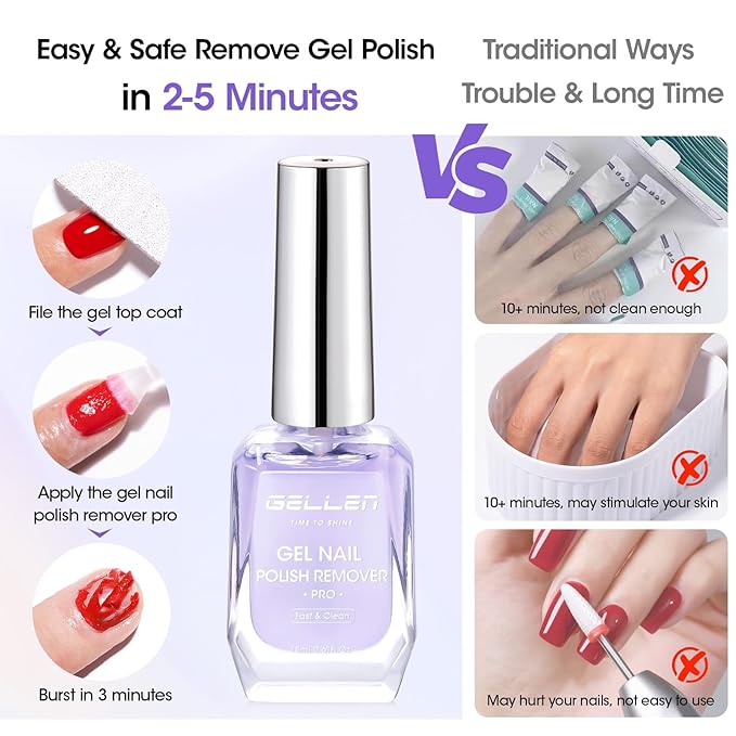 Gellen Gel Nail Polish Remover Kit, Gel Polish Remover for Nails, with Cuticle Oil & Peelable Liquid Latex for Nails, Fast Nail Gel Removal in 2-5 Minutes, No Need Foil, No Soaking or Wrapping