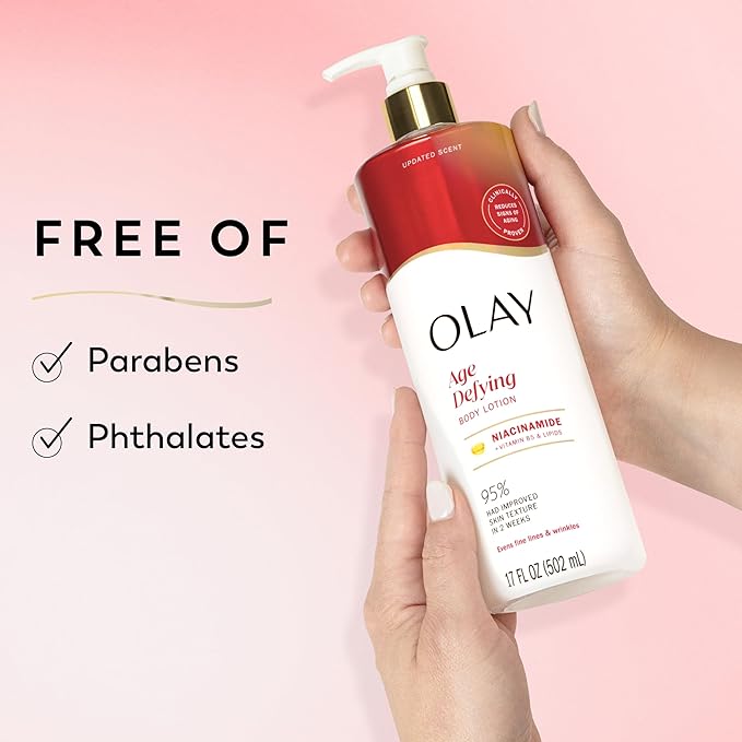 Olay Body Lotion for Women, Age Defying with Niacinamide Serum, Visibly Reduce Signs of Skin Aging, 24hr Moisture & Hydration, Fast Absorbing Formula, Vitamin B3 Complex, For All Skin Types, 17 fl oz