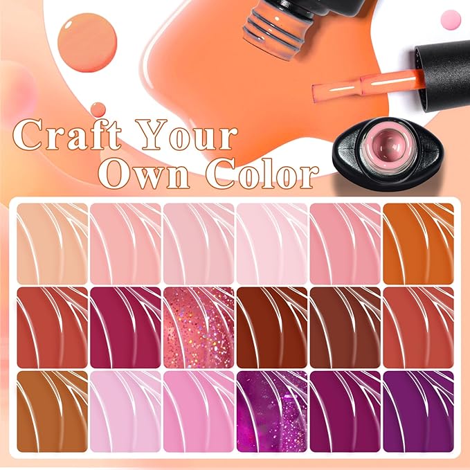 MTSSII Jelly Gel Nail Polish Set 18 Colors, Pink Red Purple Glitter Translucent Sheer Soak Off UV Gel for Nail Art DIY Manicure and Pedicure at Home