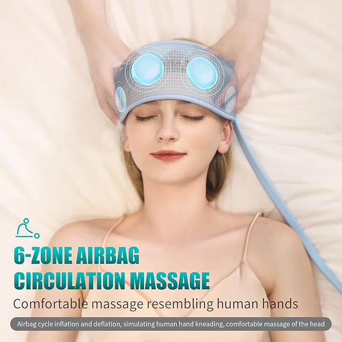 Head Massager,Scalp Massager,Relief Headaches,Fatigue,Stress,Sleep aid,Hangover with Airbag Kneading,Constant Temperature Hot Compress for Head 100% Natural Sleep (Sky Blue)