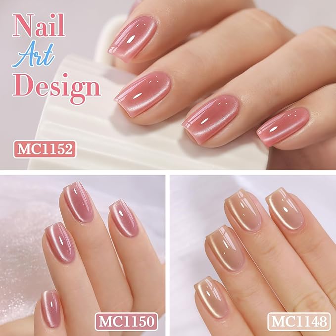 Double Rhythm 6 Colors Cat Eye Gel Polish Set Shimmer Glitter with Magnet Holographic Reflective Magnetic UV Nail Art Kit (6-Kit-46)