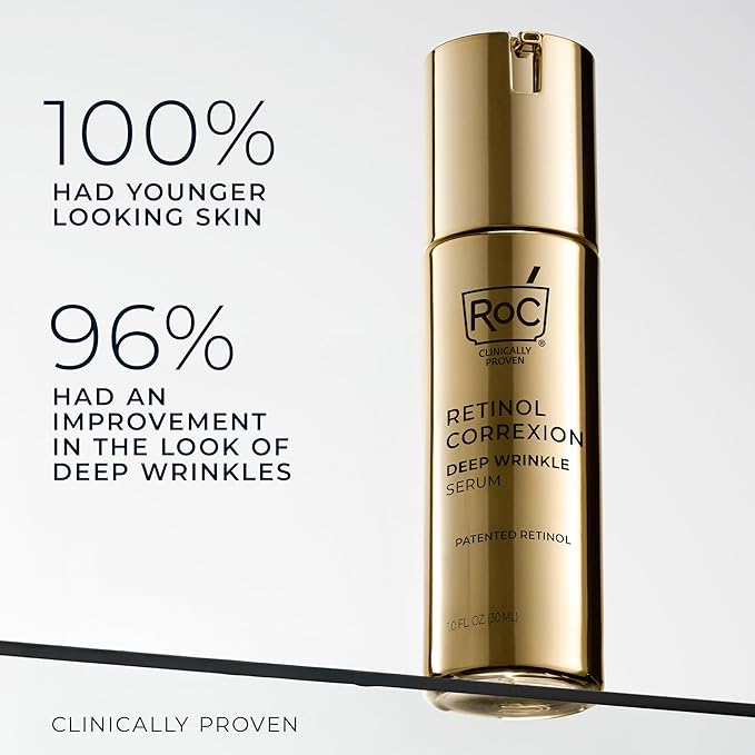 RoC Retinol Correxion Deep Wrinkle Retinol Face Serum with Ascorbic Acid, Anti-Aging Treatment for Fine Lines, Dark Spots, Post Acne Scars, 1 Oz (Packaging May Vary)