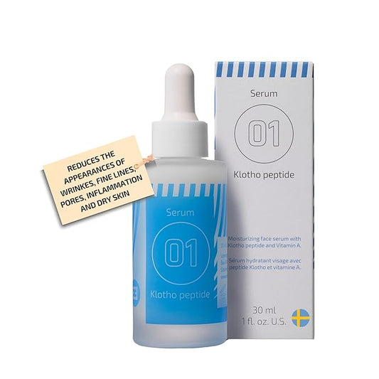 EiE 01 Klotho Peptides Serum for Face Hydrating Peptide Face Serum for Women Anti Aging Improves Wrinkles Elasticity Facial Peptide Serums with Hyaluronic Acid and Retinol Made in Sweden 1oz