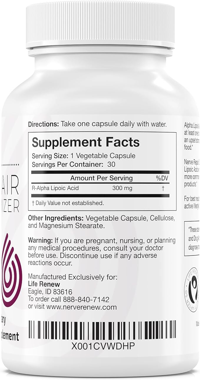NERVE RENEW Optimizer, 3 Pack (90 Capsules) - 300 mg Stabilized R-Alpha Lipoic Acid per Capsule for Natural Nerve Discomfort Support - Fast Absorption - Safe and All Natural