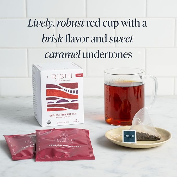 Rishi Tea English Breakfast Tea - Organic Sachet Tea Bags, Energizing & Caffeinated Pure Black Tea, Ideal for Hot or Iced Tea - 15 Count (Pack of 1)