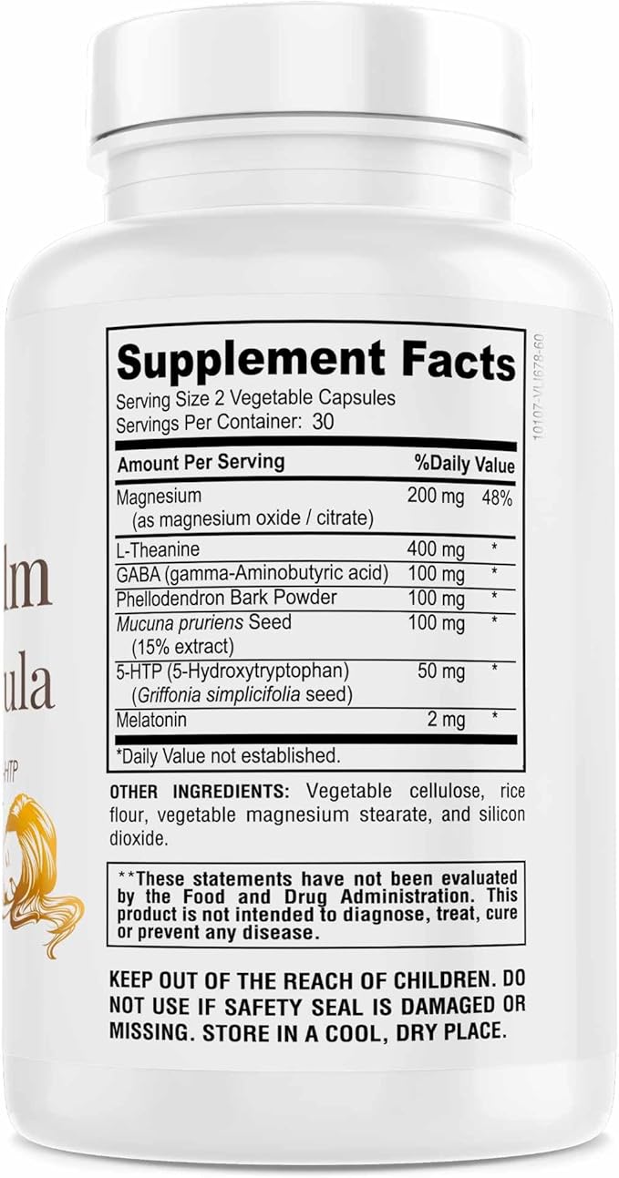 Gentle Calm Sleep Formula with Magnesium, L-Theanine, Melatonin, GABA, 5-Htp | Sleep Aid | Non-GMO - 60 Capsules