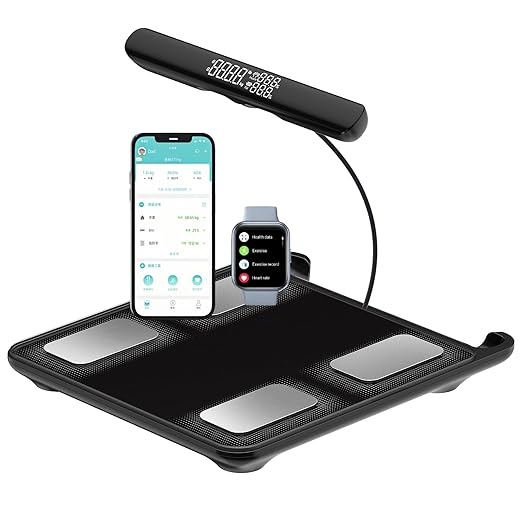 Scale for Body Weight,Measures Body Fat with Smart App - 8-Electrode Body Composition Scale with Handles & 28 Body Metrics, Track Weight,BMI, Muscle Mass, Body Water, Sync with Apple Health, 400lb