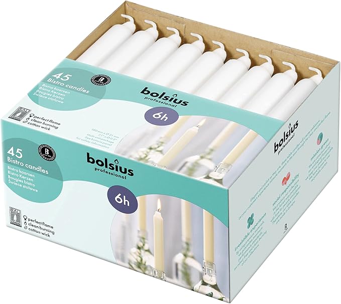 BOLSIUS White Household Candles 7 Inch Dinner Candlesticks - 45 Count Bulk Pack - 6+ Hours Clean Burning - Premium European Quality - Shabbat Candles - No Palm Oil - 0% Animal Fat - Emergency Candle