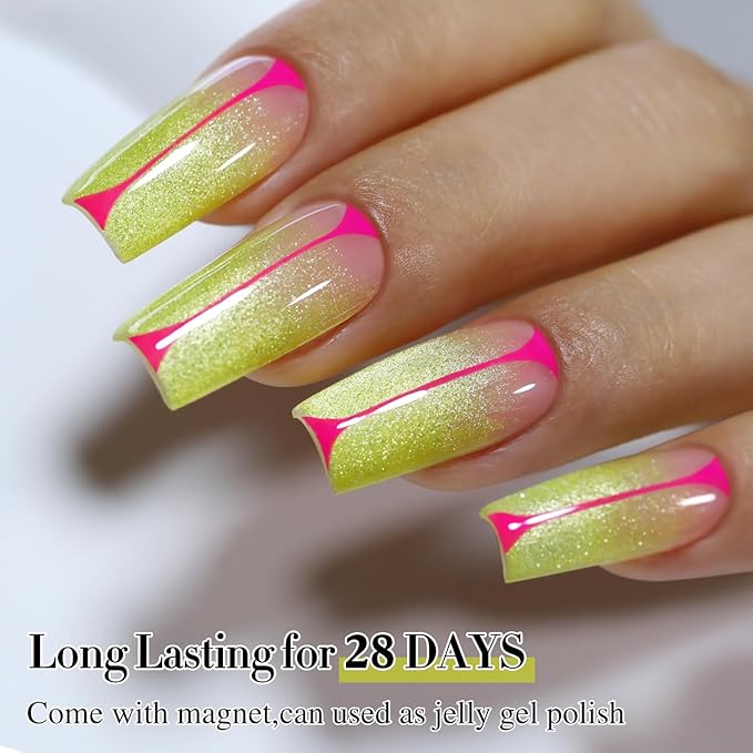 Double Rhythm 0.5 OZ Cat Eye Gel Polish with Magnet 15ML Holographic Glitter Shimmer Translucent Jelly Color Magnetic Gel Polish Salon DIY at Home (Yellow MC1069)