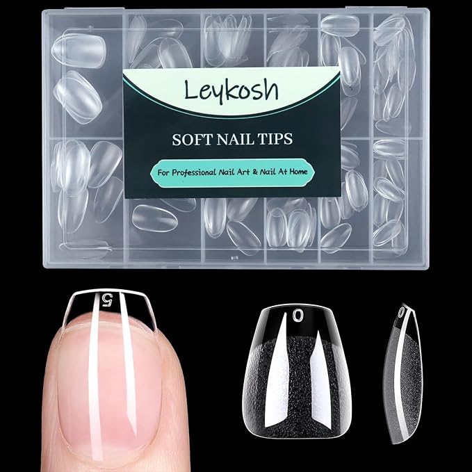 Extra Short Coffin Nail Tips, 216pcs Acrylic Ballerina Soft Fake Nails Gel Nail Tips, Full Cover Pre-Shaped Matte Clear Press on Nails for Extension, Diy at Home Manicure 12 Sizes
