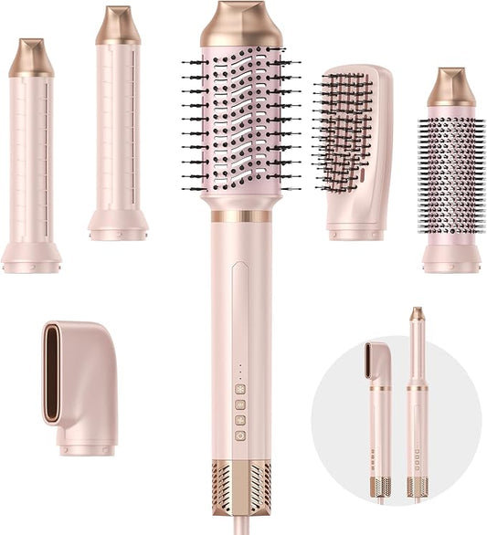 6-in-1 Hair Dryer Brush, 150,000 RPM High-Speed Hair Dryer Fast Drying,Upgraded Air Styler with Auto Wrap Curlers,Blow Dryer Brush for Straightening, Smoothing,Volumizing, No Heat Damage