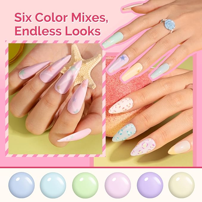 MelodySusie Highly Pigmented Gel Nail Polish Set, 0.56 fl.oz Tilt-and-Stand Bottle, HEMA Free Plant-Based Formula, 6 Colors Macarons, Soak Off UV LED Manicure Kit Gift Box(Pastel Pink Blue Purple)
