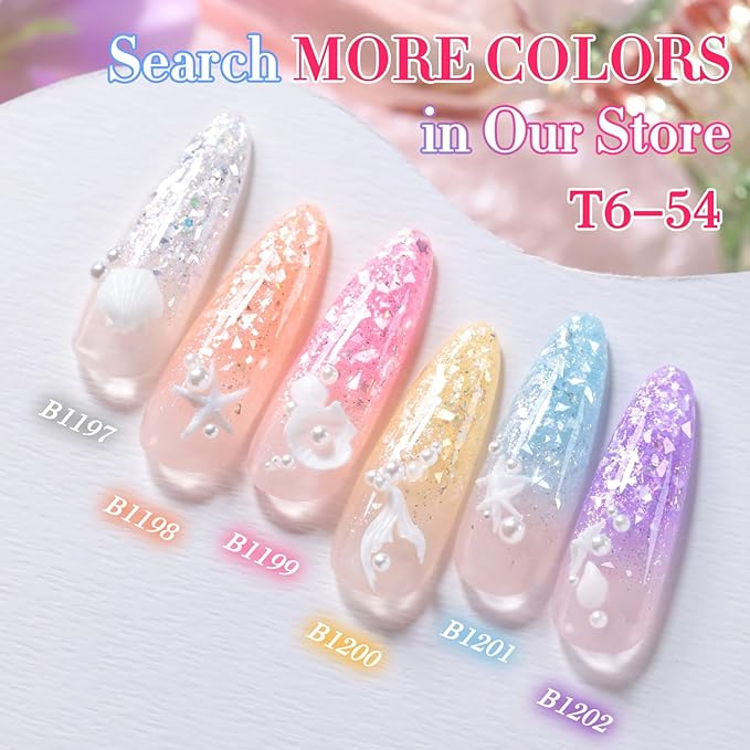 Double Rhythm 0.5 Oz Glitter Gel Polish Set of 6 Color with Display Borad 15 ml Full Size Kit Shimmer Reflective Sparkle Soak Off Manicure Salon DIY at Home (Silver Pink Yellow-T6-54)