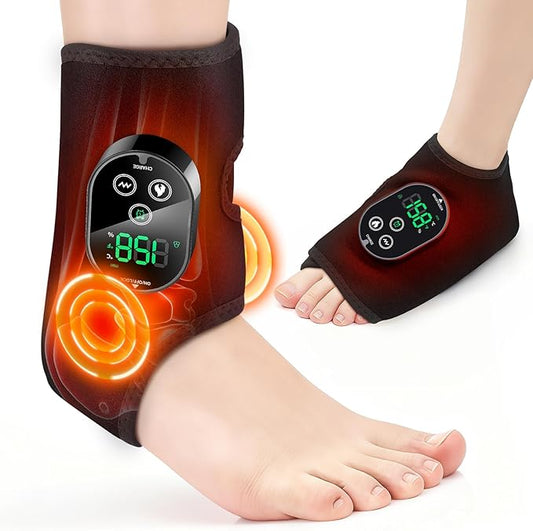DeMoce Cordless Foot Ankle Massager for Pain Relief, Ankle Heating Pad, Ankles Heating Wrap, Massage Foot Heating Pad, 6 Heat Levels, 3 Vibration Modes, Adjustable Timer, Auto Shut Off
