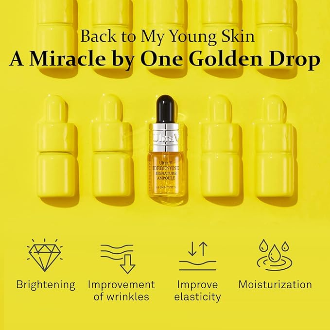 Ultra V Idebenone Signature Ampoule - Anti Aging Antioxidant Serum – Peptides, Niacinamide, Hyaluronic Acid – Anti Wrinkle, Smoothes, Softens Skin - 0.27 fl.oz 4 Packs 12,000ppm