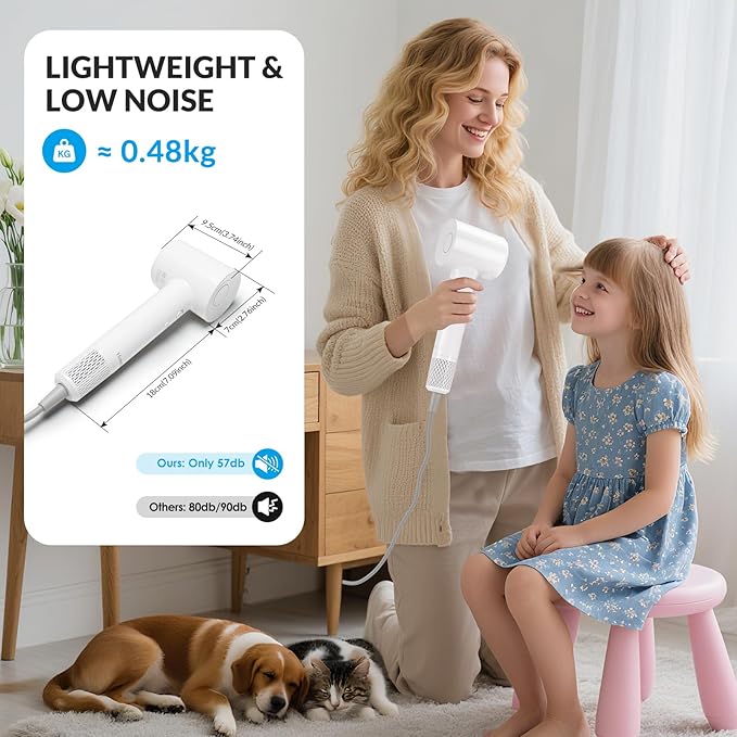 Hair Dryer - Ionic Blow Dryer with Diffuser,112000RPM High Speed Brushless Low Noise Hairdryer, Lightweight/Compact/Mini Design,110V Use for Home/Travel, Suitable for All Hair Types Women, Men