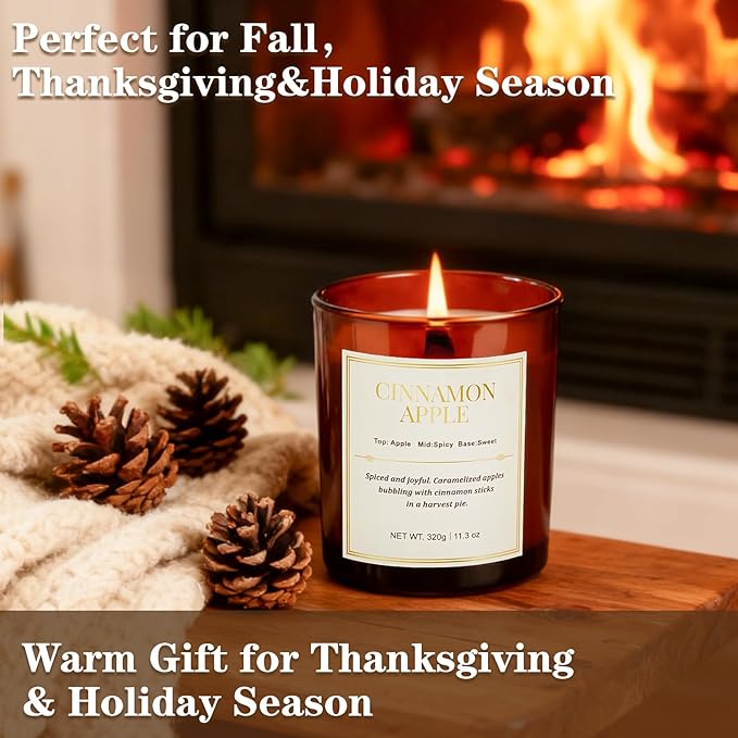 Holiday Candle Gift Set–2 Pack Wood Wick Cinnamon Apple Scented Candles,Long Lasting Natural Soy Wax Candles with Gift Boxes,Cozy Fall Aromatherapy Candle for Home Decor,Thanksgiving&Christmas Gifts