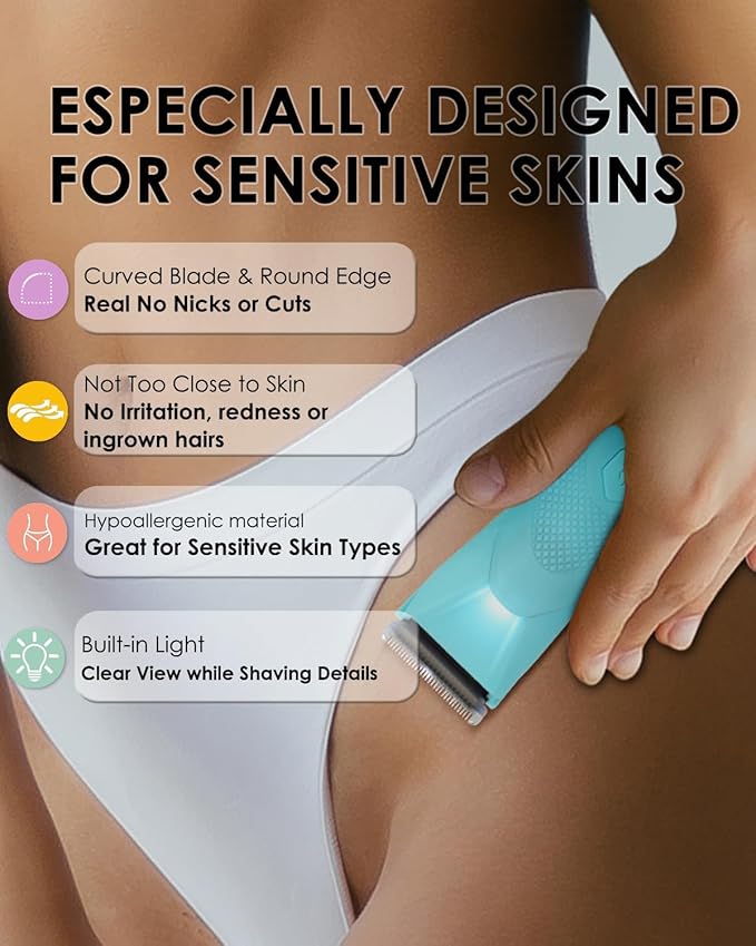 Bikini Trimmer for Women, Electric Shaver for Women with Light, Pubic Hair Trimmer, Waterproof Wet/Dry Personal Body Hair Grooming, 7 Precisions, 240 Minutes Shaving