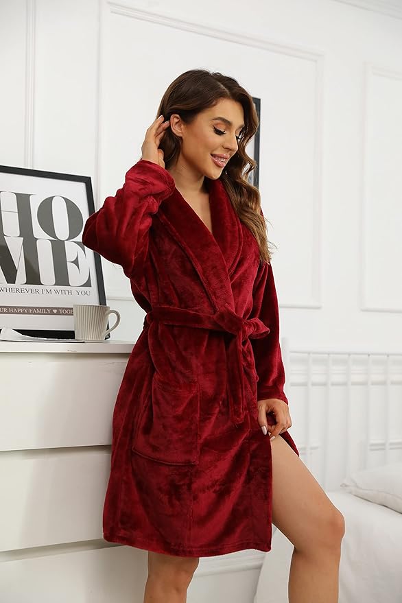 U2SKIIN Women Fleece Robe, Short Cozy Plush Robes for Womens Soft Shawl Collar Warm Spa Bathrobe