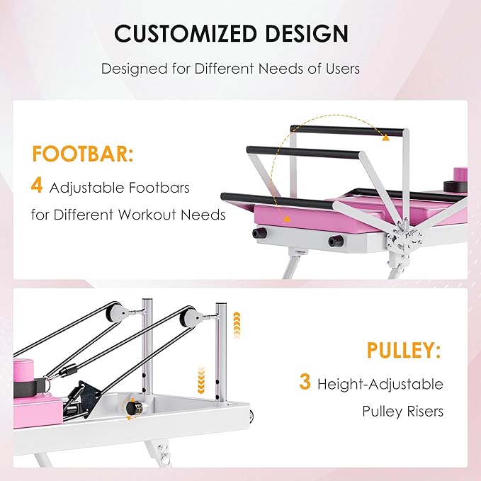 DlandHome Pilates Reformer, Foldable Pilates Reformer Machine with Springs & Resistance, Suitable for Advanced and Beginners Users Adjustable Pilates Equipment for Full-Body Home Workout Up to 330 lbs