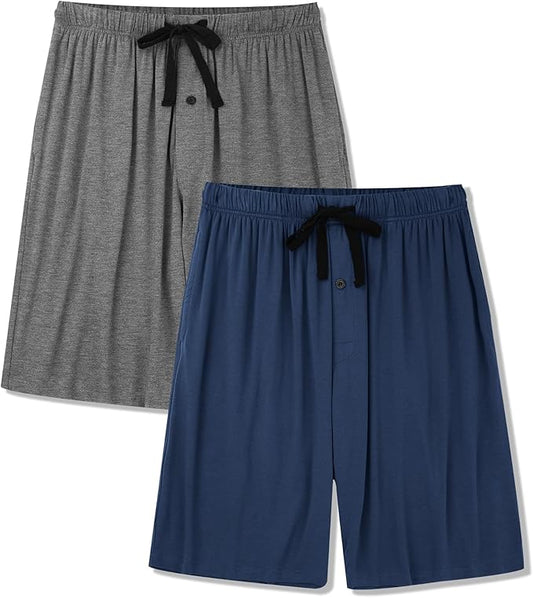 Men's Pajama bottoms Lounge Sleep Shorts Soft Comfortable Breathable Pajamas Shorts with Pockets 2 Pack
