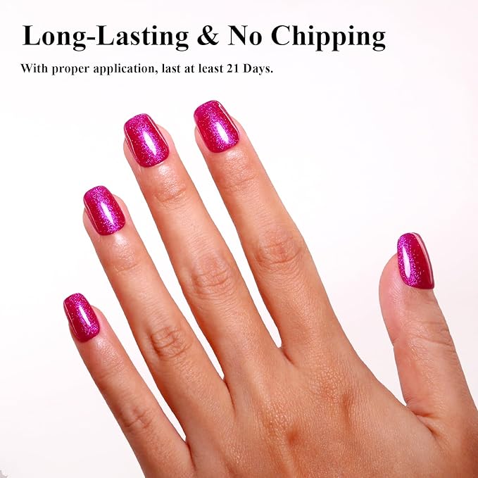 Imtiti Hot Pink Iridescent Glitter Gel Nail Polish, Soak Off LED U V Shimmer Sparkle Nail Gel Polish DIY Nail Art Starter Manicure Salon Kit for Women Girls 10ML