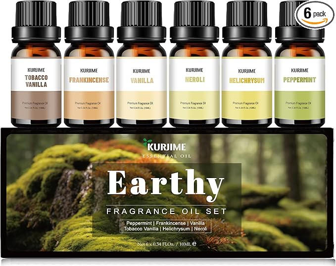 Essential Oil Set, Earthy Scents Fragrance Oil Essential Oils for Diffuser Oil Scents | Peppermint, Frankincense, Vanilla, Helichrysum, Neroli, Tobacco Vanilla Scented Oils, 6x10ml