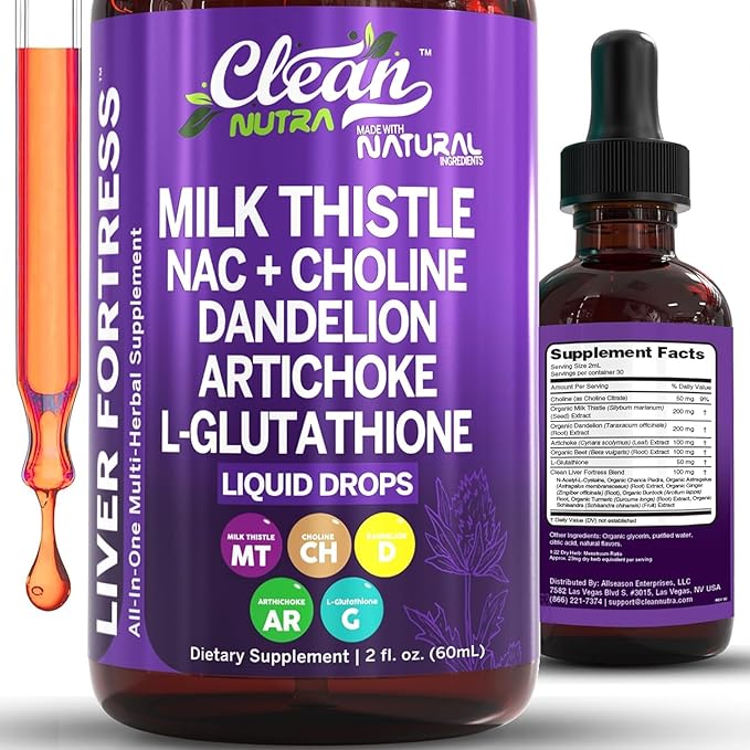 Clean Nutraceuticals Milk Thistle NAC Liver Cleanse Detox & Repair Supplement Liver Support Liquid Drops with Dandelion Extract, Artichoke, Chanca Piedra, Choline, L-Glutathione, Burdock, Schisandra