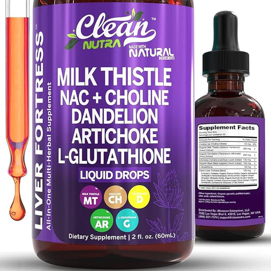 Clean Nutraceuticals Milk Thistle NAC Liver Cleanse Detox & Repair Supplement Liver Support Liquid Drops with Dandelion Extract, Artichoke, Chanca Piedra, Choline, L-Glutathione, Burdock, Schisandra