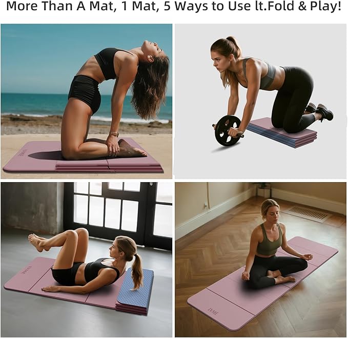 Foldable Yoga Mat, 0.32 inches Thick, SGS Certified, Non Slip, 71 x 24 inches, Foldable for Travel, Pilates, Camping, Environmental Sports Mat, Odorless TPE Material