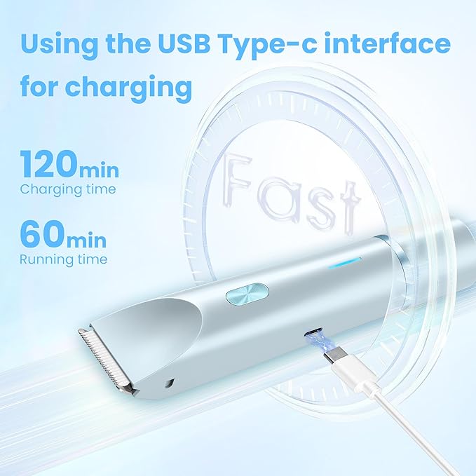 Bikini Trimmer for Women-2 in 1 Dual Head Electric Razors,IPX7 Waterproof Bikini Electric Shaver,Dry & Wet Use Painless Bikini Shaver,Pubic Hair Trimmer for Private Area & Body Hair,Blue